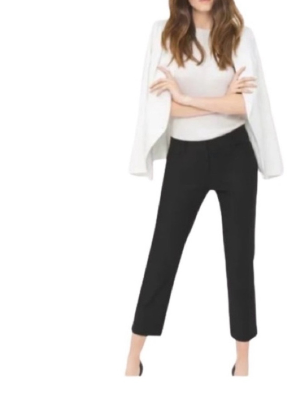 White House Black Market WHBM Straight Crop Pants Trousers Black Career Size 10